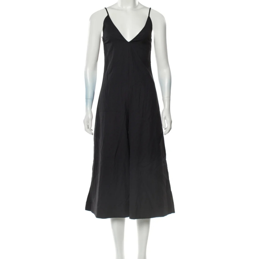 Cienne NY Vneck Wide Leg Crop Sleeveless Jumpsuit Sz 0 Black Linen Cotton Blend